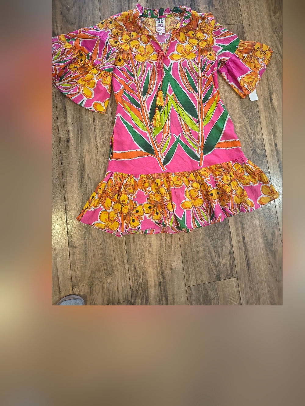 Free People Pink, Yellow & Green Cotton Floral Top